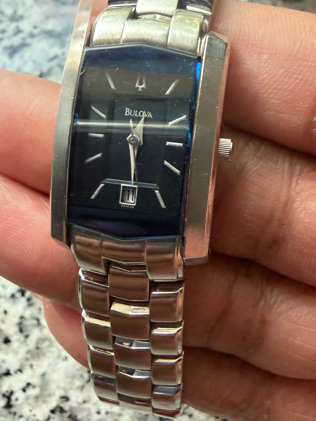 Bulova Silver-Tone Bracelet Watch With Navy Blue Dial